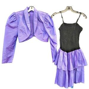 Vintage Rampage 80s Party Dress w Stretch Knit Bodice + Bolero Size 7 Iridescent